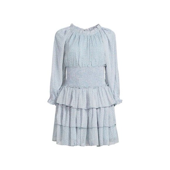 French Connection Womens Size 10 Blue Pink Floral Smocked Tiered Mini Dress New - Picture 1 of 10